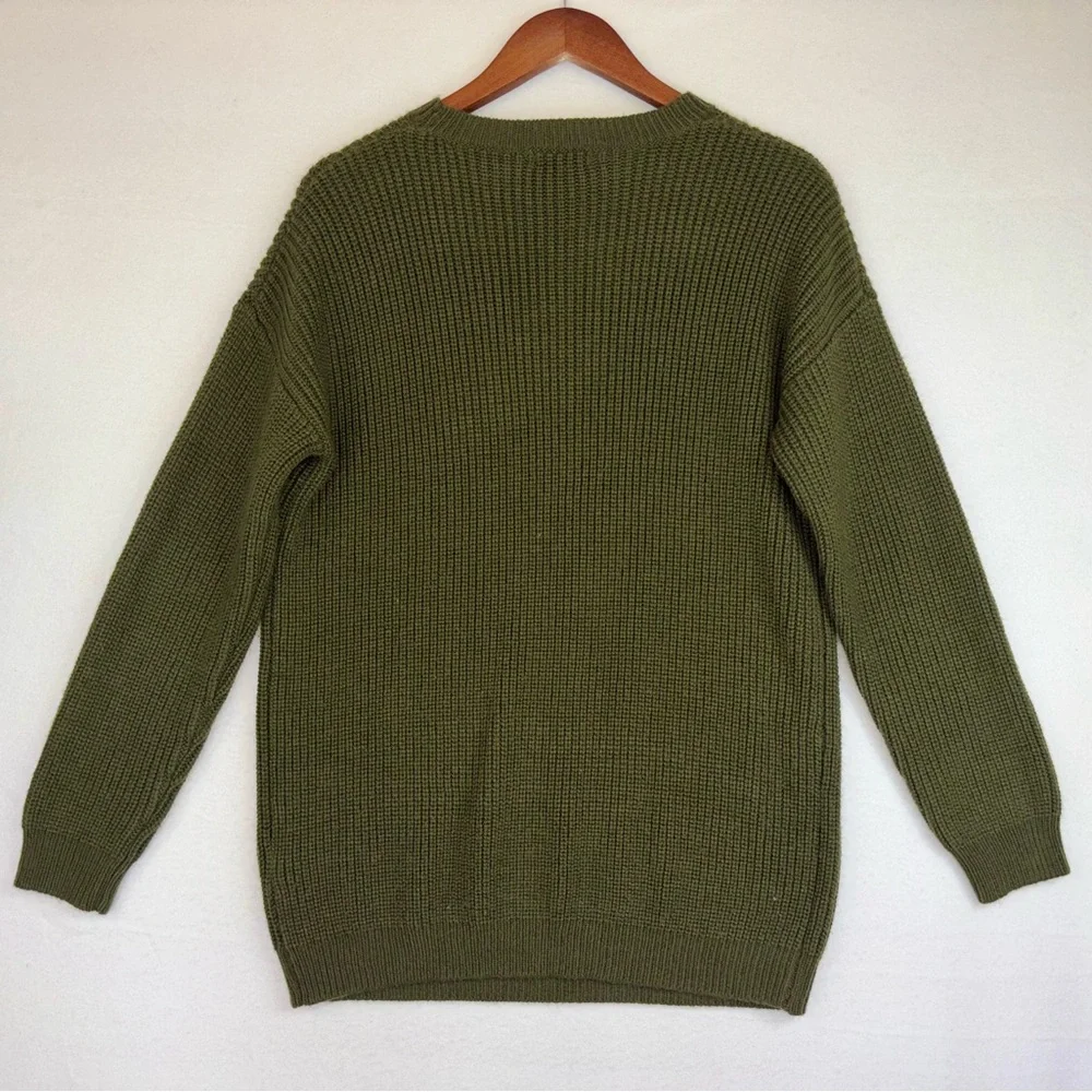 JODIFL Y2K Women Green Knit Sweater Top‎ Long Sleeve Cutout V Oversized Medium